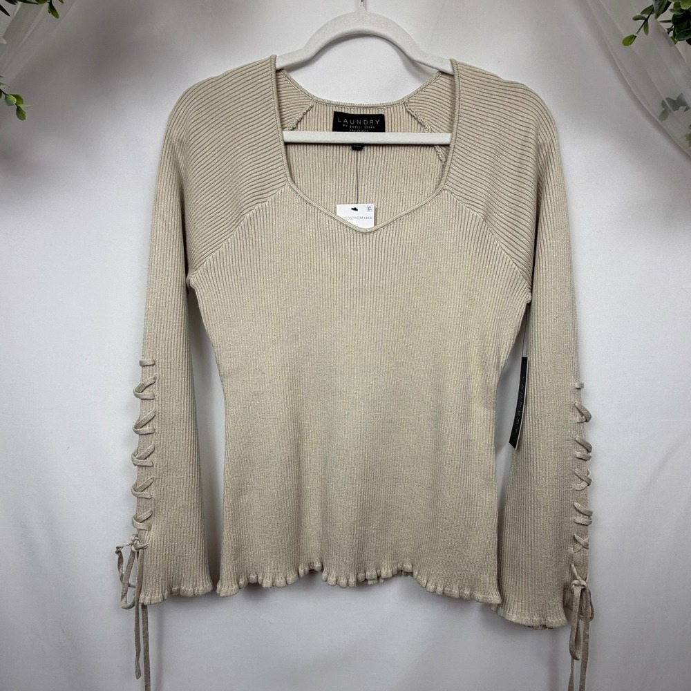 Laundry by Shelli Segal Peyote Ribbed Lace-Up Sleeve Sweater LYGRF003 Mens L